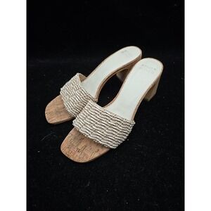 Donald Pliner Size 10 Danila Sandal Women Slide Cork Heel White Tan Worn Twice